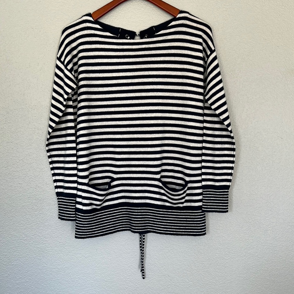 J. Crew Tie Back Sweater Navy and White Size S